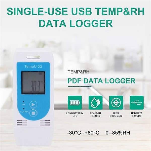 TempU 03 USB Temperatur- och Luftfuktighetsdata Logger Återanvändbar RH TEMP Datalogger Recorder Humiture Recordi