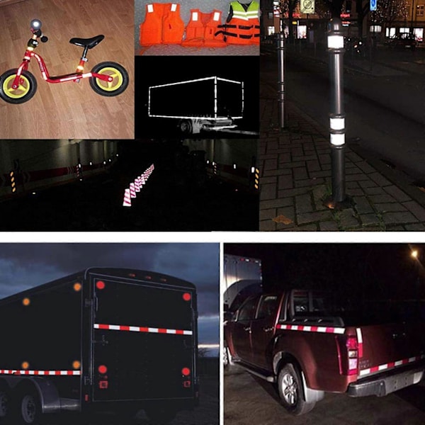 2 ruller selvklæbende, reflekterende sikkerhedstape til biler, rød og hvid kipervævet refleksbånd (3 m)
