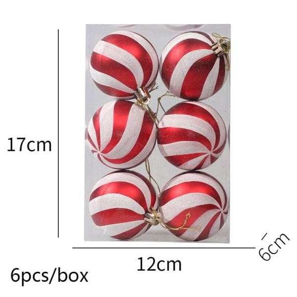 6kpl/laatikko joulukuusen riipukset galvanoidut lumihiutaleet joulupallot karkkikoristeet 2024 uudenvuoden kodin koristelu lahjat J-red stripe