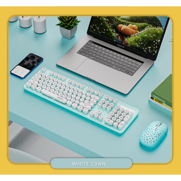 Retro Punk Gaming Keyboard 2.4G Langaton USB pelinäppäimistö ja set White Green