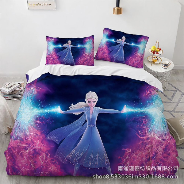 Elsa 3d Cover Frozen Printed Sängkläder Set Påslakan Quilt Cover Örngott Barn Present#30 UK DOUBLE 200x200cm