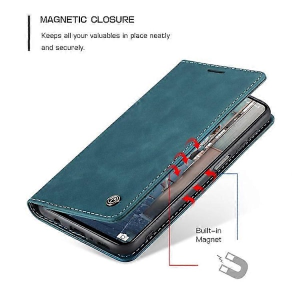 CASEME 013 Serie Magnetisk Smartphone Cover Kompatibel Med Samsung Galaxy M51, PU Læder Wallet Foldbart Stativ Telefon Cover Blue