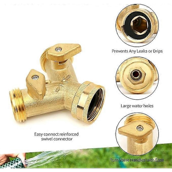 Messingfordeler, 3/4\" Hagekran Y-splitter Dobbel Slangekobling 2 Veisgold1stk