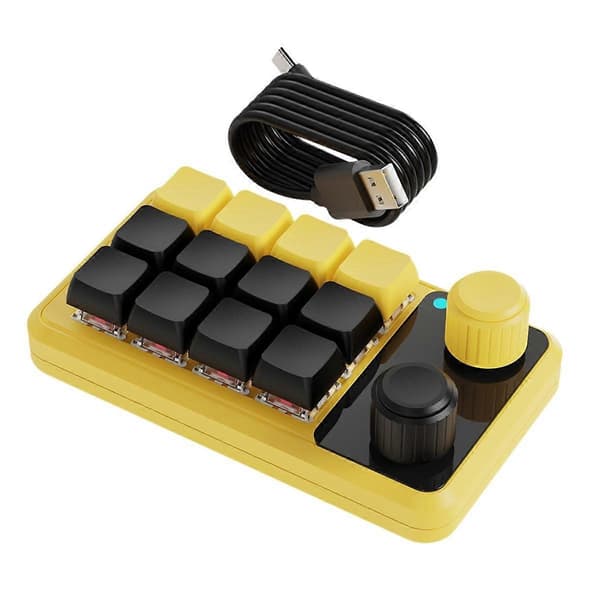 Knob Keyboard RGB Gaming Keypad Mekanisk Hotswap Macropad Programmering Makro Custom Sort Gul