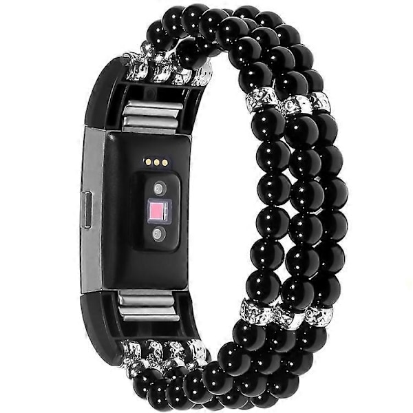 Kompatibel för Fitbit Charge 3/4 Tre Rader Stilfullt Pärlarmband Ersättningsarmband Black