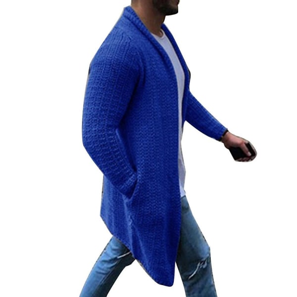 Mote Menn Ensfarget Åpen Front Strikket Genser Frakk Løs Lomme Lang Cardigan Vinterklær Tykke Varme Gensere Herreklær Auburn M