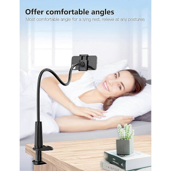 Telefonholder med Svanehals, Justerbar 360 Graders Rotation Foldbar Telefonholder til iPhone Serie/Samsung/Huawei og Flere 70cm i Total Længde