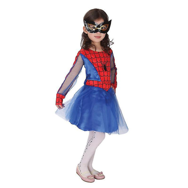 Jenter Spider Girl Kostyme Superhelt Spider Man Karnevalskostyme Langermet - Rosa Eller Rød Blue XL
