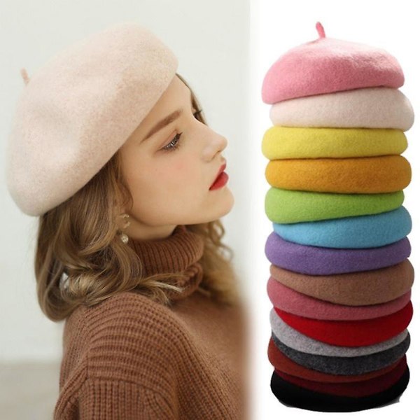 Höst och vinter hatt ull förtjockad basker Fransk konstnär basker kvinnlig målare hatt cap Pink