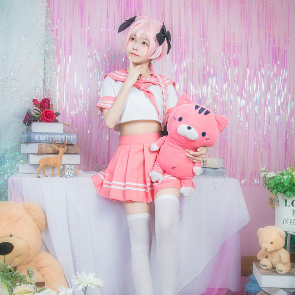 Astolfo Cosplay -asu naisille/tytöille Jk-univormu merimiespuku laskostettu hame animekoulupuvut Wig One size
