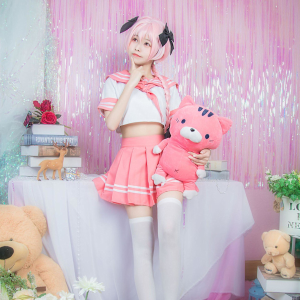 Astolfo Cosplay -asu naisille/tytöille Jk-univormu merimiespuku laskostettu hame animekoulupuvut Wig XL