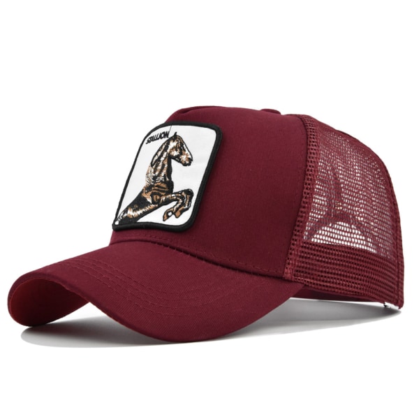 Hest Dyr Brodert Baseball Caps Mesh Trucker Hatt Red