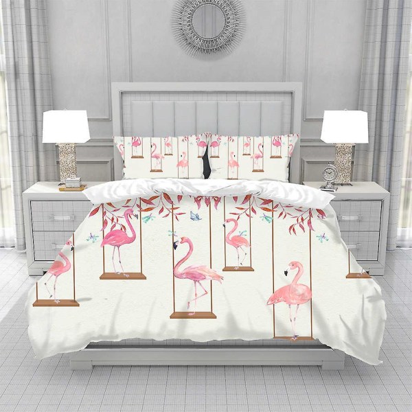 Flamingo Påslakan King/Queen Size, rosa Djurliv Tropiska Djur Tryck Sängkläder Set För Barn Flickor Tonåringar, Palmblad Täcke