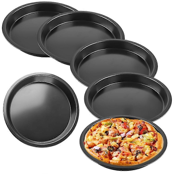 Pizza-lautanen, 6 kpl, pyöreä pizza-lautanen, halkaisija 20 cm, teräksinen pizzapelti, tarttumaton pinnoite, ei-