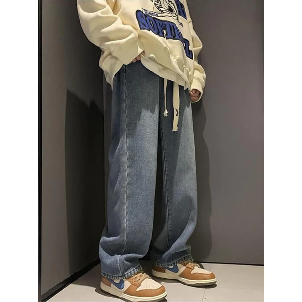 Streetwear Høj Talje Lige Brede Ben Jeans Dame Vinter Snøre Afslappede Denim Jeans Koreansk Mode Slankende Hyggelige Bukser Nye light blue XXL