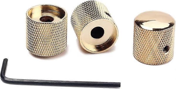 Set med 3 räfflade metallgitarrknappar för elgitarrdelar (Guld)