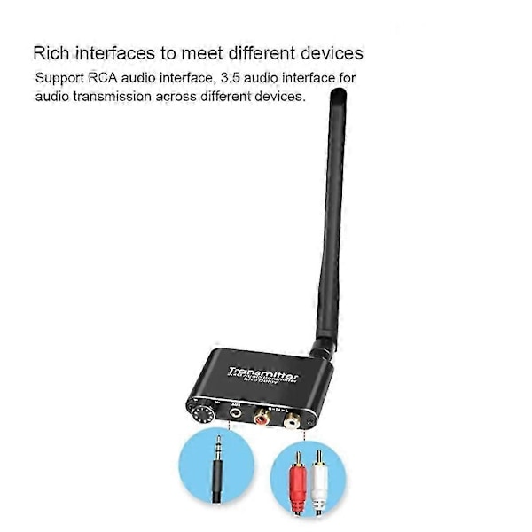 50M 2.4G langaton audio-lähetin ja -vastaanotin 3,5 mm R/L langattomalla audio-adapterilla DVD-soittimelle, televisiolle, tietokoneelle ja CD-soittimelle