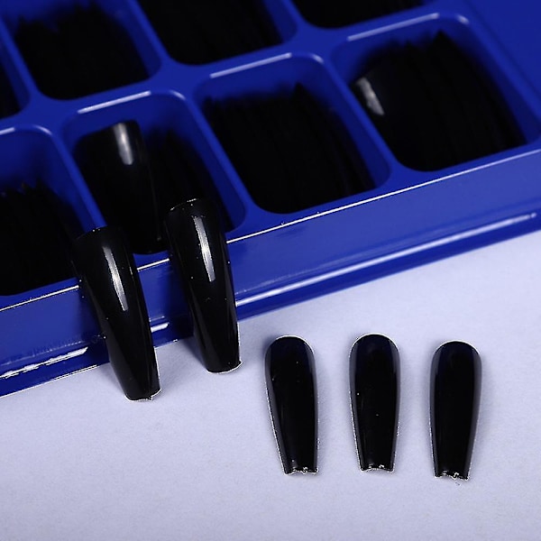 100 st Långa Akryl Konstgjorda Naglar Tips Fäst På Hela Falska Fingernaglar Black
