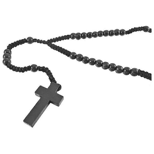 Hängsmycke i trä Halsband Svarta Pärlor Retro 61 cm Rosenkranskedja Man, Kvinna