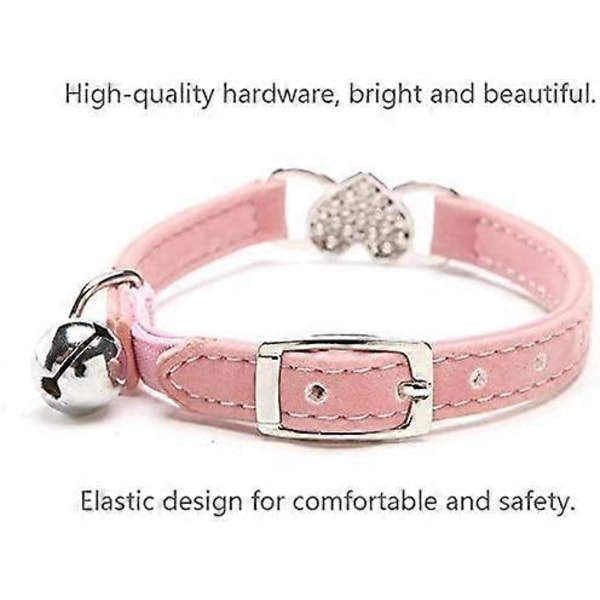 2-delat kärleksflockat färgat diamantklockhalsband för katt (svart och rosa), sött litet katthalsband, katthalsband med klocka och resårband