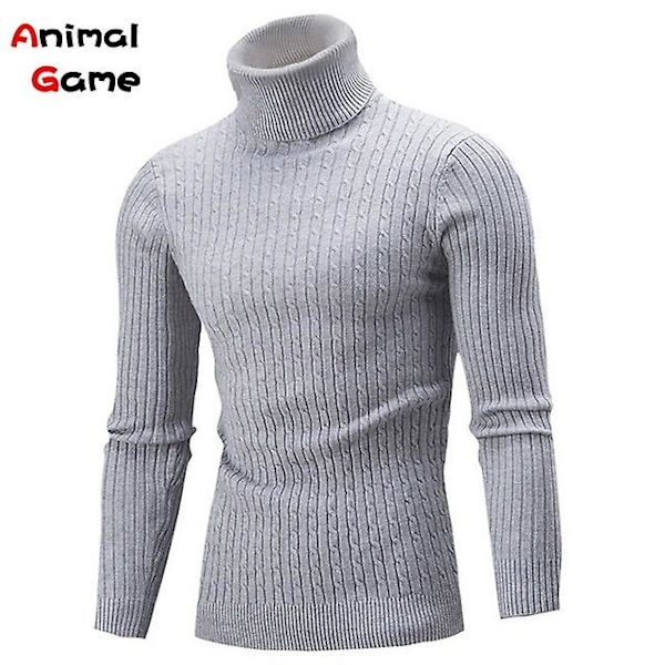 Varm Vinter Genser med Høy Hals, Casual Herre Rollneck Varm Strikket Genser, Hold Varmen Herre Jumper, Strikket Ullgenser Light grey XXL (75-90KG)