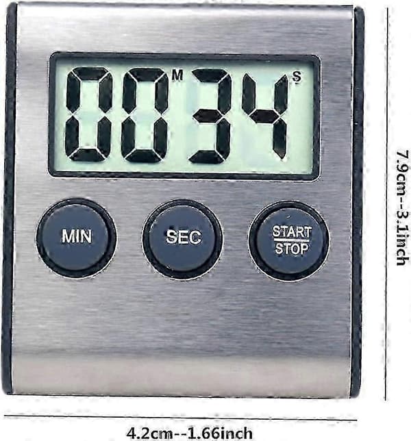 24-timers digital timer med nedtælling og stopur til køkken, sport, studie, møde, rustfrit stål sort