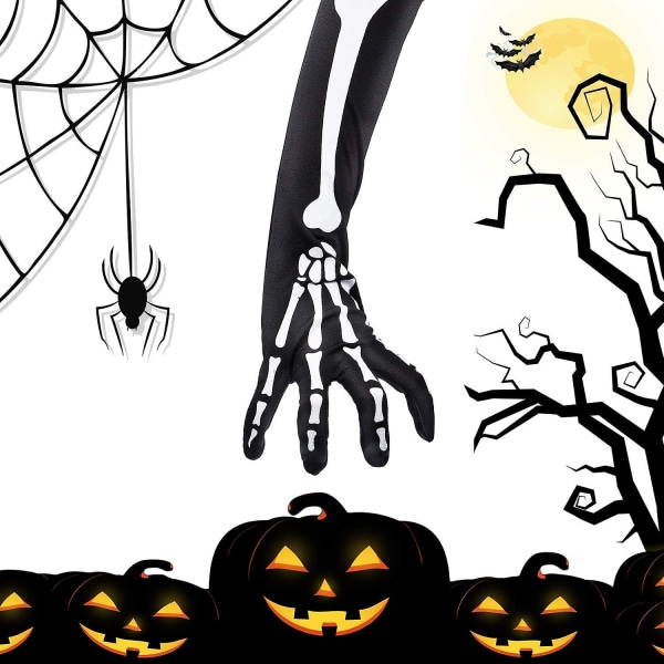 Luurankokäsineet: Kokosormi, pitkävartiset, mustat - Halloween-tarvikkeet