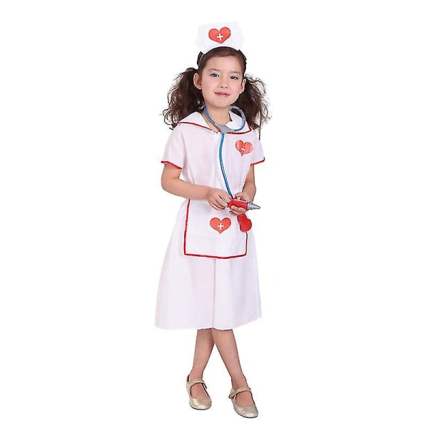 Simulasjon Lege Sykepleier Arbeid Barn Uniform Kjole Halloween Kostyme Barn Cosplay Leketøysett Fancy Fest Bursdag M 110-120cm