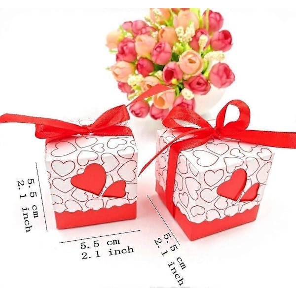 50 x Röda Hjärta Pappers Presentaskar Gåvoask För Favörer, Godis, Konfetti, Gåvor och Smycken för Bröllop Födelsedag Baby Shower Dop Jul