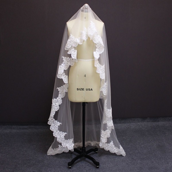 Paljettspets kyrkslöja 2 meter lång slöja brudslöja lager vit elfenbensslöja Ivory 250cm