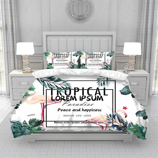 Flamingo Dynetrekk King/Queen Size, rosa dyreliv tropiske dyr trykk sengetøy sett for barn jenter tenåringer, palmeblad dyne trekk