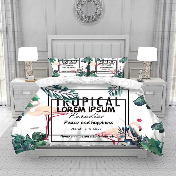 Flamingo Påslakan King/Queen Size, rosa Djurliv Tropiska Djur Tryck Sängkläder Set För Barn Flickor Tonåringar, Palmblad Täcke