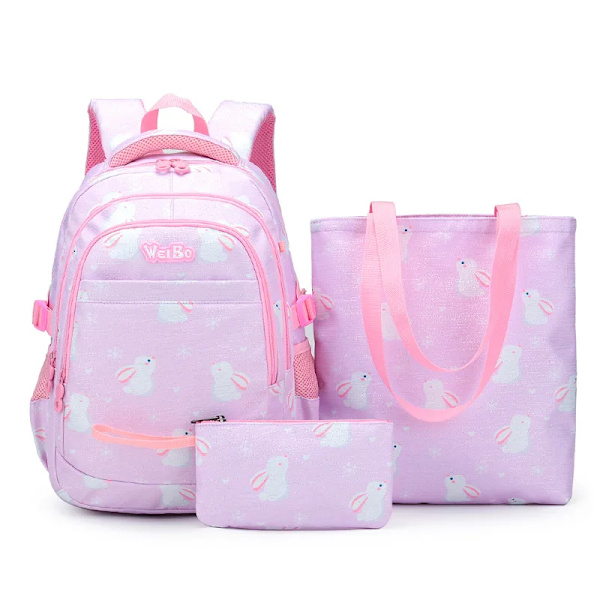 Söta skolryggsäckar för barn Kawaii Barn Flickor Skolväskor Lättviktiga Grundskoleelever Skolväskor Handväskor och Pennfodral Set Purple Set