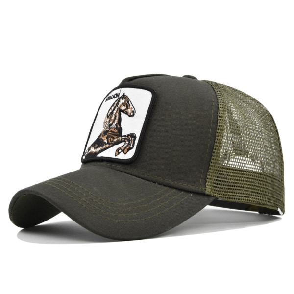 Hest Dyr Brodert Baseball Caps Mesh Trucker Hatt Green