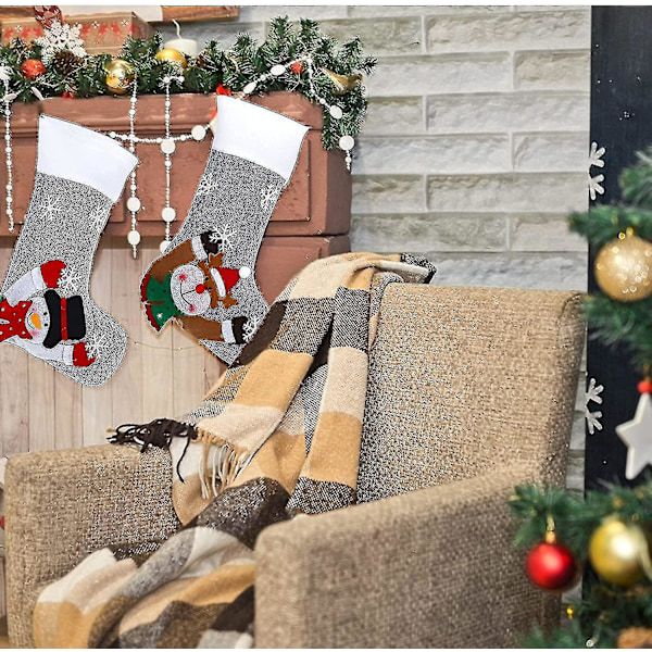 Julstrumpor 3 Stycken Stor Storlek Jultomte Snögubbe Ren Karaktär Hängande Strumpor
