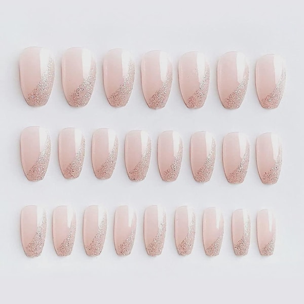 24st Press On Nails Medium Lång Kista Fake Nails Rosa Naglar