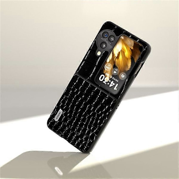 ABEEL Kompatibel med Oppo Find N3 Flip 5G Krokodiltextur Telefonskal Äkta Koläderbelagd PC Vikbart Fodral Black