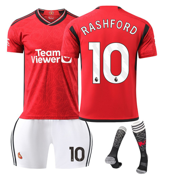 24 Manchester United Red Devils hjemme fodbolddragt sæt nr. 10 Rashford 21 Anthony 25 Sancho B gebyr trøje NO.10 RASHFORD XL