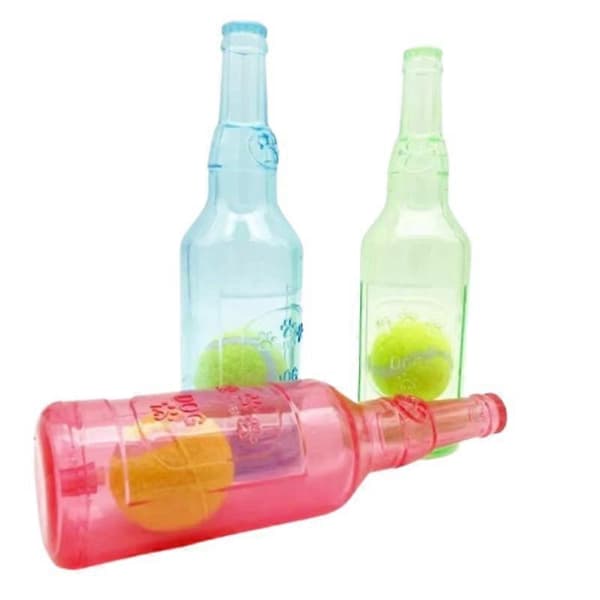 Plastflaskelegetøj til hunde, vandflaskelegetøj med bold til hunde, vinflaske Red empty bottle S