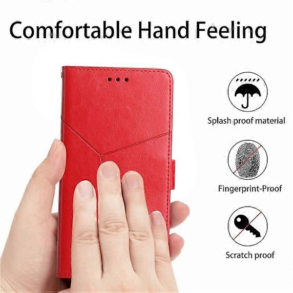Kompatibel for iPhone 14 Pro Max 6.7 tommer Mobiltelefondeksel Fullstendig Omsluttet PU-Lær Y-Formede Linjer Preging Lommebok Stativ Telefon C Red