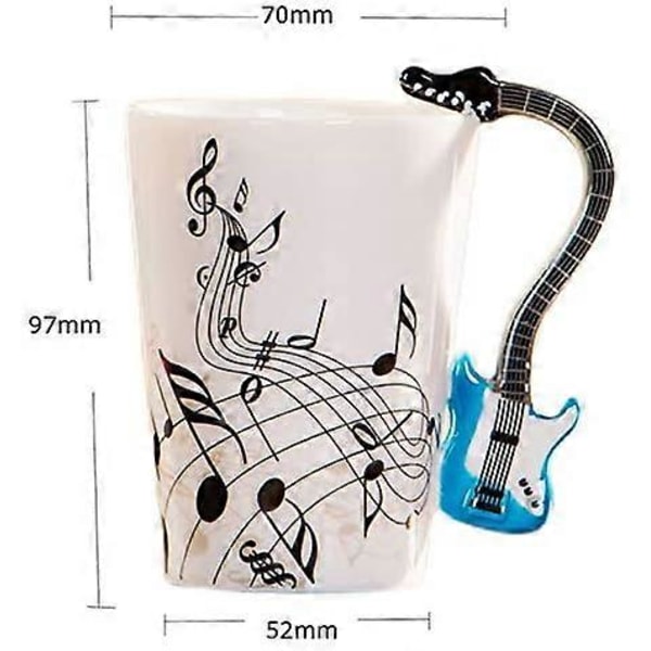 8.5oz Kreativ Musikk Krus Fiolin Stil Gitar Keramisk Krus Kaffe Te Melk Notelinje Kopp med Håndtak Kaffekopper Nyhet Gaver (Blå Elektrisk Gitar)