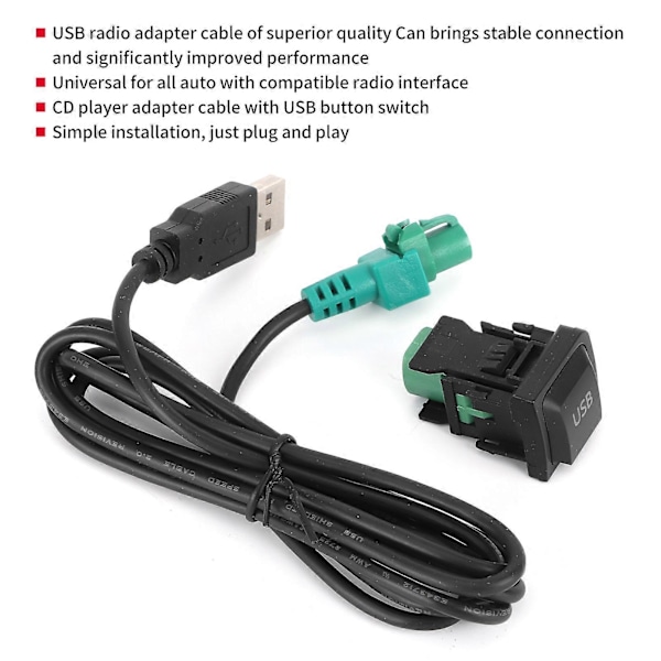 Stereo USB-kabeladapter med knapp för CD-spelare Radio DC 12V Universal Anslutningskabel
