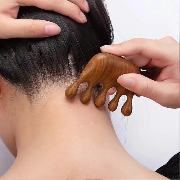 Sandeltræ Massagekam 5 Tænder - Antistatisk Hårbørste til Hovedbundsstimulering Multi functional