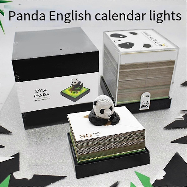 3D Panda Kalenteri 2024 Paperinleikkaustaide Valolla Aikakalenteri 2024 DIY Lahjoihin Työpöydän Koristeluun