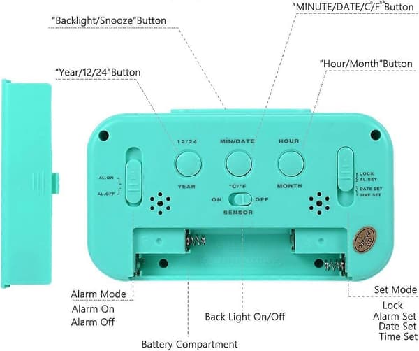 2025 Lämplig Batteridriven Digital Väckarklocka för Sovrum, LCD-Display Sängväckarklocka med Snooze