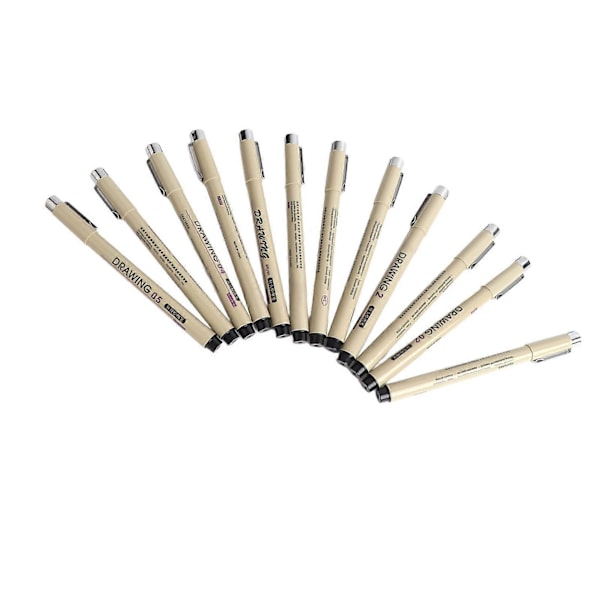 12 kpl Mikrokynä Fineliner Mustekynät Vedenpitävät DIY Moniliner Kynät Piirustuskynät Metalliklipsillä Taiteilijoille Kuvitukseen Luonnosteluun