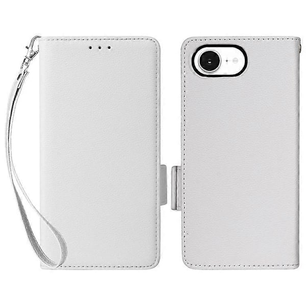 Kompatibelt Plånboksfodral för iPhone 16e, Flipfodral med Litchi-textur, PU-läder White