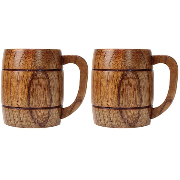2X 400ml Klassisk Stil Naturträ Kopp Trämuggar Öl Dricka för Fest Nyhetspresenter Miljövänlig