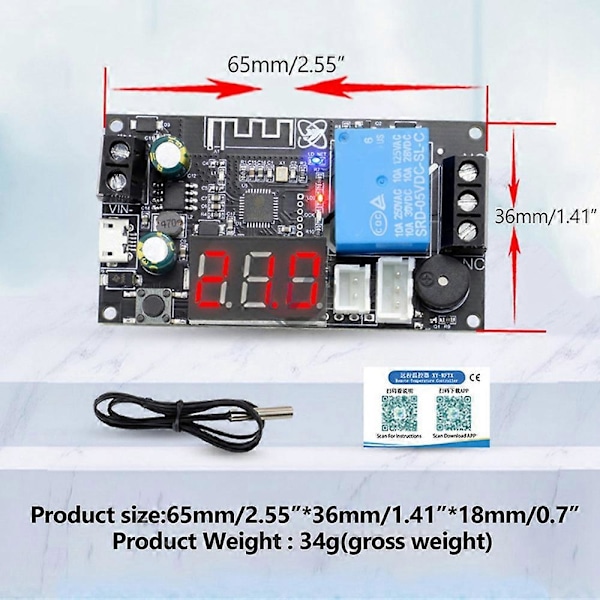 XY-WFTX Fjernstyrt WIFI Termostat Temperaturkontrollmodul NTC 10K 0.5M Relébryter Temperaturkontroll