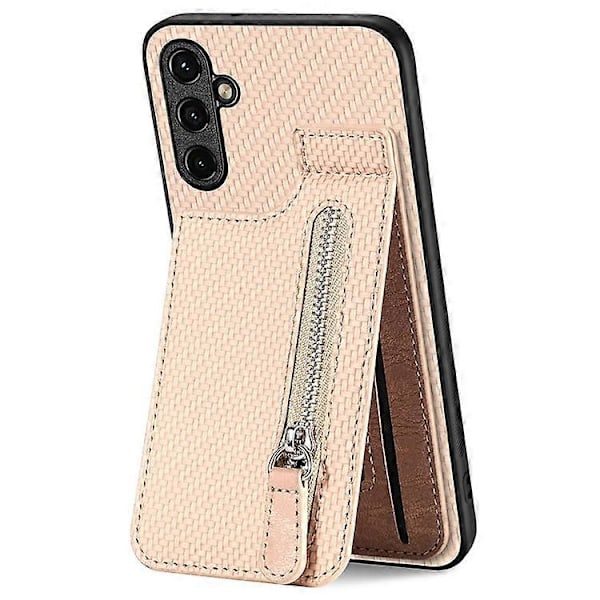 C1-03 Yhteensopiva Samsung Galaxy A34 5G -kotelo Vetoketjutasku Hiilikuituinen suojakuori pystysuoralla jalustalla Apricot